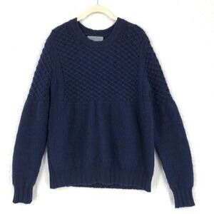 Dylan Gray Mens Sweater Medium Navy Blue 100% Merino Wool Mixed Knit Crew Neck